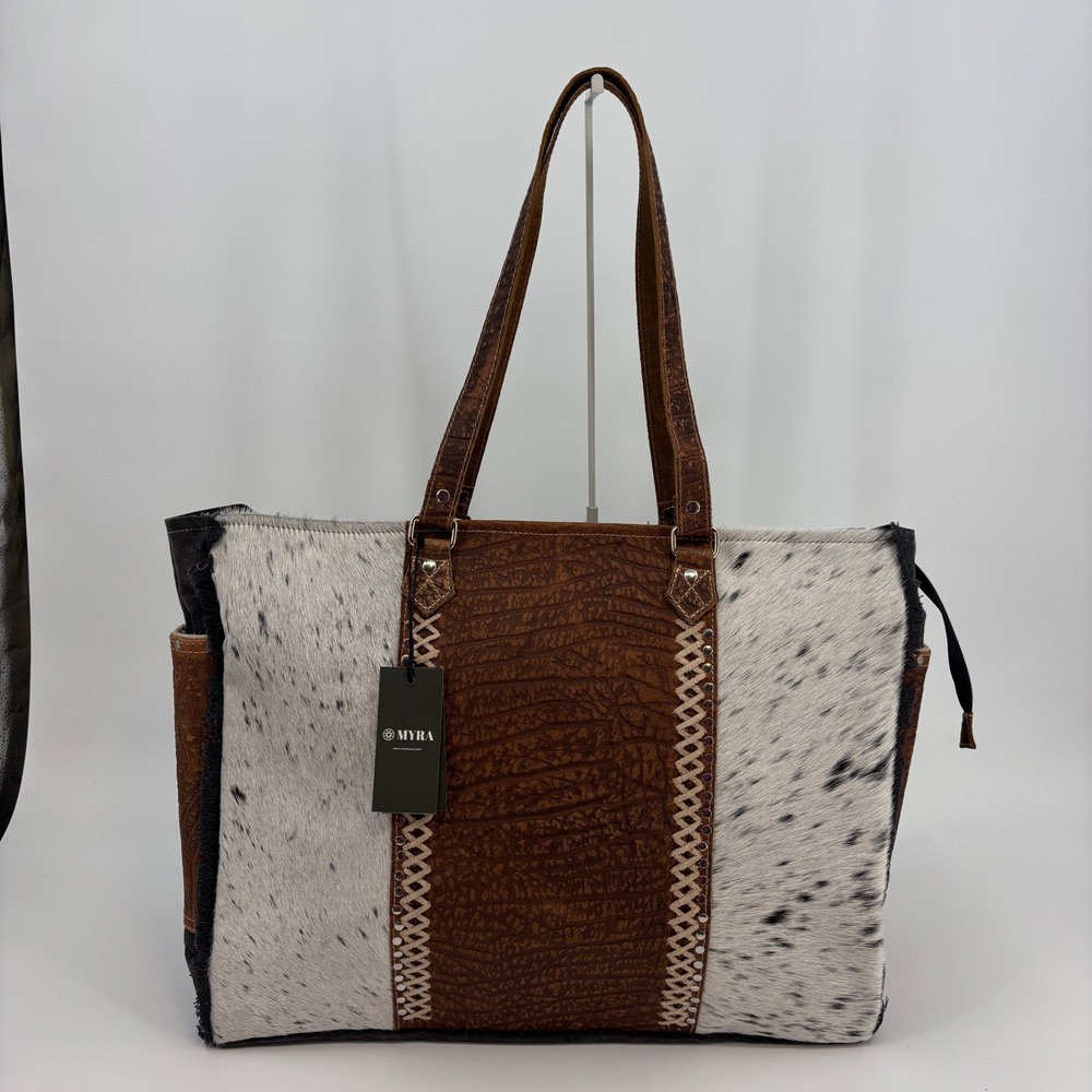 Myra Saddle Belle Weekender Bag Women Large Wild Clay Cowhide Canvas S-12115
